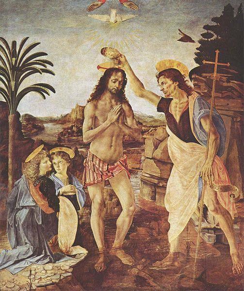 LEONARDO da Vinci The Baptism of Christ oil painting image